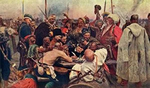 Writing Collection: The Cossacks Reply to the Sultan (Zaporozhtsy), c1890, (1939). Creator: Il ya Repin