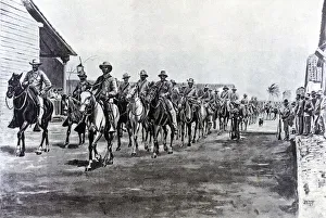 Cuba War, Spanish troops riding back from an expedition, engraving, 1897 Cuba War, Spanish troops riding back from an expedition, engraving, 1897