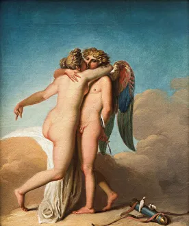 Prints of Cupid and Psyche embrace each other. Found in the collection of Nivaagaards Malerisamling Painting Prints: Cupid and Psyche Embrace, Nivaagaards Malerisamling Print