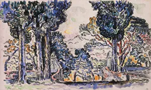 Cypresses in Sainte-Anne (SaintTropez). Artist: Signac, Paul (1863-1935) Cypresses in Sainte-Anne (SaintTropez). Artist: Signac, Paul (1863-1935)