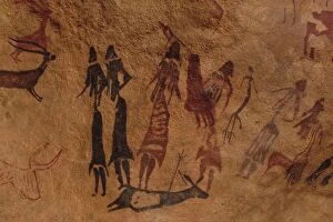 Charcoal Gallery: The dancers of Cogul. Cave painting from the Roca de los Moros (Roca dels Moros)