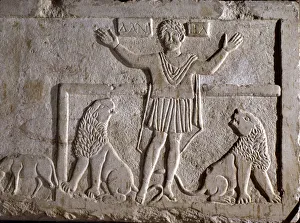 Daniel in the lions Hebrew prophet Daniel, detail of the relief in the sarcophagus in Daniel in the lions Hebrew prophet Daniel, detail of the relief in the sarcophagus in