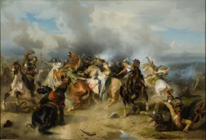 Prints of Death of King Gustav II Adolf of Sweden at the Battle of Lutzen on 6 November 1632, 1855. Found in the collection of Nationalmuseum Stockholm Sweden Prints: Death of King Gustav II Adolf, 1855 Print