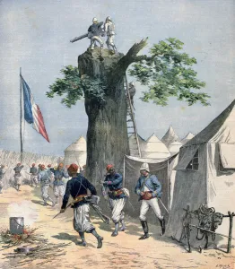 The defence of Haut-Niger, French Sudan, 1891. Artist: Henri Meyer The defence of Haut-Niger, French Sudan, 1891. Artist: Henri Meyer