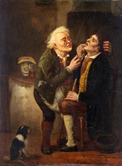 At the dentist. Artist: Braekeleer, Ferdinand de, the Elder (1792-1883) At the dentist. Artist: Braekeleer, Ferdinand de, the Elder (1792-1883)