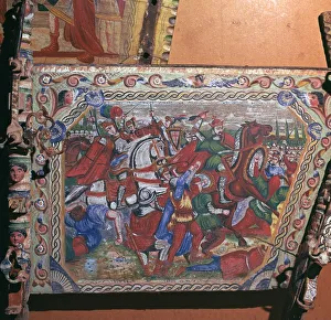 Depiction of the battle of Capua in 1501 on a painted cart, 16th century. Artist: Unknown Depiction of the battle of Capua in 1501 on a painted cart, 16th century. Artist: Unknown
