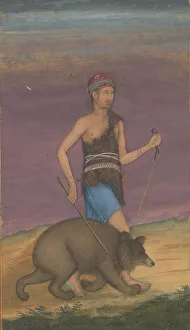 Dervish Leading a Bear, Folio from the Shah Jahan Album, recto: ca. 1630-40; verso: ca Dervish Leading a Bear, Folio from the Shah Jahan Album, recto: ca. 1630-40; verso: ca