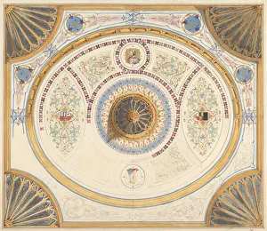 Design for Ceiling with Two Portraits and Fan Supports at Corners, 19th century Design for Ceiling with Two Portraits and Fan Supports at Corners, 19th century