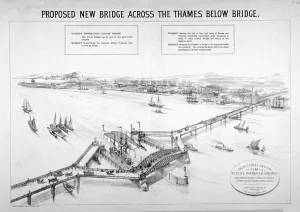 British Civil Engineering History Prints: Design by Frederic Barnett for a duplex low-level bridge, London, 1876