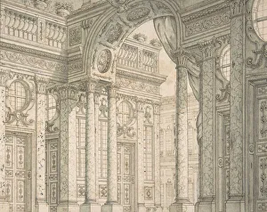 Design of a Perspective for a Stage Set with Courtyard and Triumphal Arch., ca. 1675-1743 Design of a Perspective for a Stage Set with Courtyard and Triumphal Arch., ca. 1675-1743