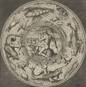 Design for a Plate with Neptune in a Shell Drawn by Horses in a Medallion Bordered by Design for a Plate with Neptune in a Shell Drawn by Horses in a Medallion Bordered by