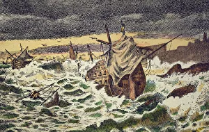Destruction by the storms of the Spanish Armada, sent by King Philip II against England Destruction by the storms of the Spanish Armada, sent by King Philip II against England