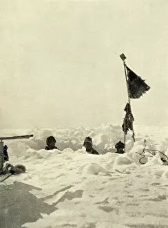 Digging to ascertain the depth of snow covering a depot, c1908, (1909)