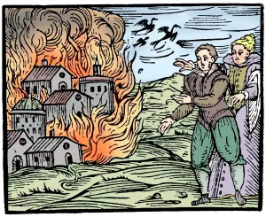 Witches Destroying a House by Fire, Swabia, 1533 Print