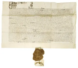 Document signed by Queen Elizabeth I with Royal Great Seal, 1564. Artist: Historical Document Document signed by Queen Elizabeth I with Royal Great Seal, 1564. Artist: Historical Document