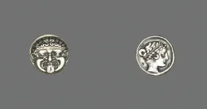Drachm (Coin) Depicting the Gorgon Medusa, 411-356 BCE. Creator: Unknown Drachm (Coin) Depicting the Gorgon Medusa, 411-356 BCE. Creator: Unknown