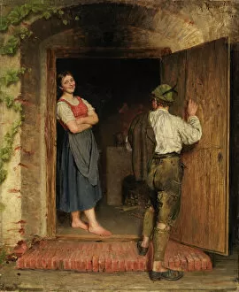 Flirting Collection: Drawing on Door, 1887. Creator: A. Rinder