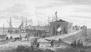 Droit Office & Pier, 1820. Artist: John Shury Droit Office & Pier, 1820. Artist: John Shury