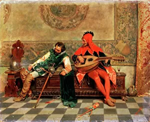 Sword Collection: Drunk Warrior and Court Jester, Italian painting of 19th century. Artist: Casimiro Tomba