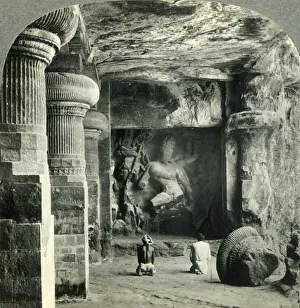 Drunken Dance of the Eight-armed Divinity, Siva - Rock-hewn Temple at Elephanta, India Drunken Dance of the Eight-armed Divinity, Siva - Rock-hewn Temple at Elephanta, India