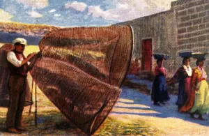 Cigarette Card Album Prints: Drying the nets, Malta, c1928. Creator: Unknown