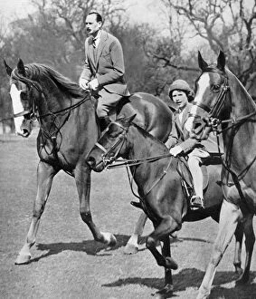 The Duke of Gloucester riding with Princess Elizabeth in Windsor Great Park, c1936