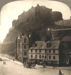Edinburgh Castle from Grasmarket, Scotland. Creator: Works and Sun Sculpture Studios Edinburgh Castle from Grasmarket, Scotland. Creator: Works and Sun Sculpture Studios