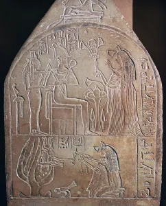 Egyptian detail of the funerary stele of a singer in the temple of Amon Egyptian detail of the funerary stele of a singer in the temple of Amon