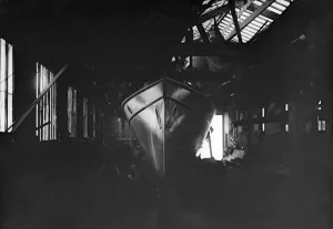 The Great Days of Yachting Gallery: Egyptian motor launch in shed, 1911. Creator: Kirk & Sons of Cowes