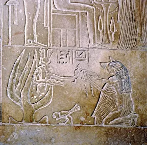 Egyptian relief, deceased priestess and Hathor with sycamore tree Egyptian relief, deceased priestess and Hathor with sycamore tree