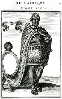 17th Century Print of Ethiopian Emperor with Cross