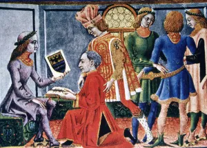 Emperor Frederick III receiving from the astronomer G. Bianchini the book Tabulae Astrologiae Emperor Frederick III receiving from the astronomer G. Bianchini the book Tabulae Astrologiae