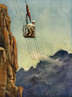 Ward Lock And Co Publications Prints: Engineers at Work on a Mountain Ropeway, c1930. Creator: Francis E Hiley