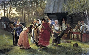 Broom Gallery: Eve-of-the-Wedding Party, 1889. Artist: Alexei Ivanovich Korzukhin
