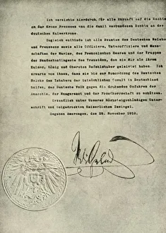 Facsimile Print of Kaiser Wilhelm II's Abdication Deed, 1918