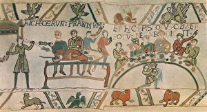 Food Collection: A Feast. Detail from the Bayeux Tapestry, late 11th century, (1944). Creator: Unknown