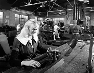 Female workers sharpening saw blades at Slack Sellars & Co, Sheffield, South Yorkshire, 1963 Female workers sharpening saw blades at Slack Sellars & Co, Sheffield, South Yorkshire, 1963