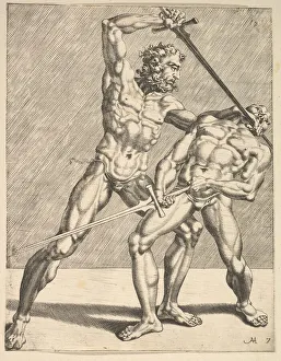 Two Fencers, from Fencers, plate 7, 1552. Creators: Dirck Volkertsen Coornhert Two Fencers, from Fencers, plate 7, 1552. Creators: Dirck Volkertsen Coornhert