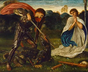The fight: St George killing the dragon VI, 1866. Artist: Burne-Jones, Sir Edward Coley The fight: St George killing the dragon VI, 1866. Artist: Burne-Jones, Sir Edward Coley