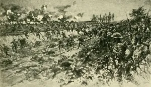 First Blood in the Battle of the Somme, First Worlds War, 1 July 1916, (c1920). Creator: Unknown First Blood in the Battle of the Somme, First Worlds War, 1 July 1916, (c1920). Creator: Unknown