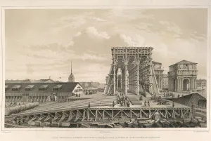 The first column on the construction (From: The Construction of the Saint Isaacs Cathedral), 1845 The first column on the construction (From: The Construction of the Saint Isaacs Cathedral), 1845
