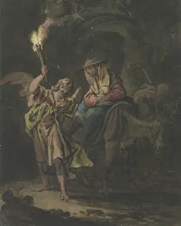 Jesus Christ Biblical Scene Prints: The Flight into Egypt, with an angel as torchbearer, c1777. Creator: Gottlieb Welte