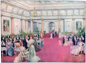 The foyer at the Savoy Restaurant, London, 1905.Artist: Max Cowper The foyer at the Savoy Restaurant, London, 1905.Artist: Max Cowper