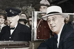 Franklin D Roosevelt and Winston Churchill meeting in Quebec, Canada, 1944 Franklin D Roosevelt and Winston Churchill meeting in Quebec, Canada, 1944