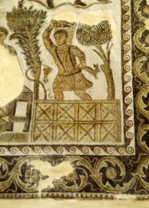 Fruit Collecting and grape treading Mosaic, c3rd century Fruit Collecting and grape treading Mosaic, c3rd century