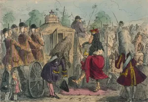 Georgy Porgy the First going out for a ride in his State Coachy Poachy, 1850. Artist: John Leech Georgy Porgy the First going out for a ride in his State Coachy Poachy, 1850. Artist: John Leech