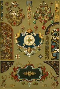 German Renaissance cartouches and works in metal and enamel, (1898). Creator: Unknown German Renaissance cartouches and works in metal and enamel, (1898). Creator: Unknown