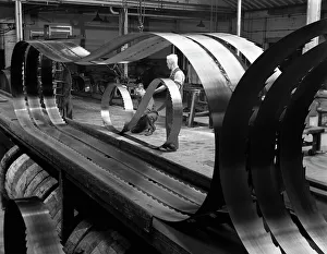 Giant bandsaw blades, Slack Sellers & Co, Sheffield, South Yorkshire, 1963. Artist Giant bandsaw blades, Slack Sellers & Co, Sheffield, South Yorkshire, 1963. Artist