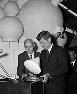 Kennedy John F Gallery: Gilruth presents President Kennedy with a model of the Apollo spacecraft, 1960s