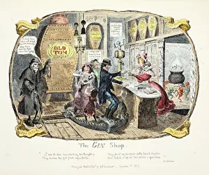 Hand Coloured Engraving Print of The Gin Shop, 1829